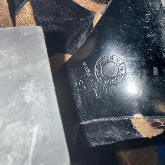 Dries Van Noten Leather Snakeskin Colorblock Gold Glitter Heels - Picture 8 of 9